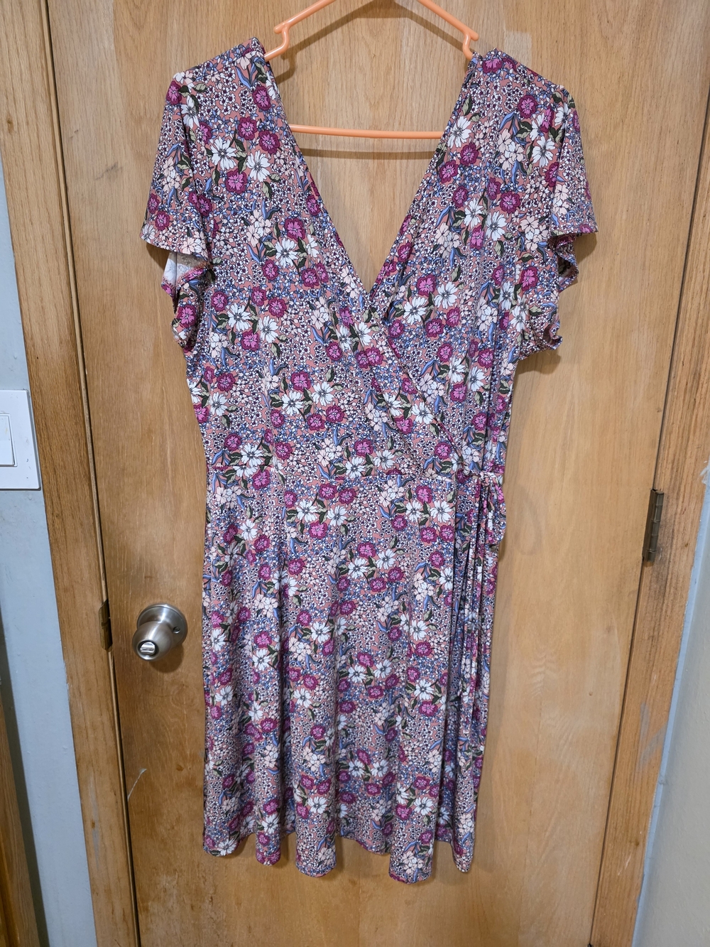 Kaileigh Pink Floral Feaux Wrap Midi Dress